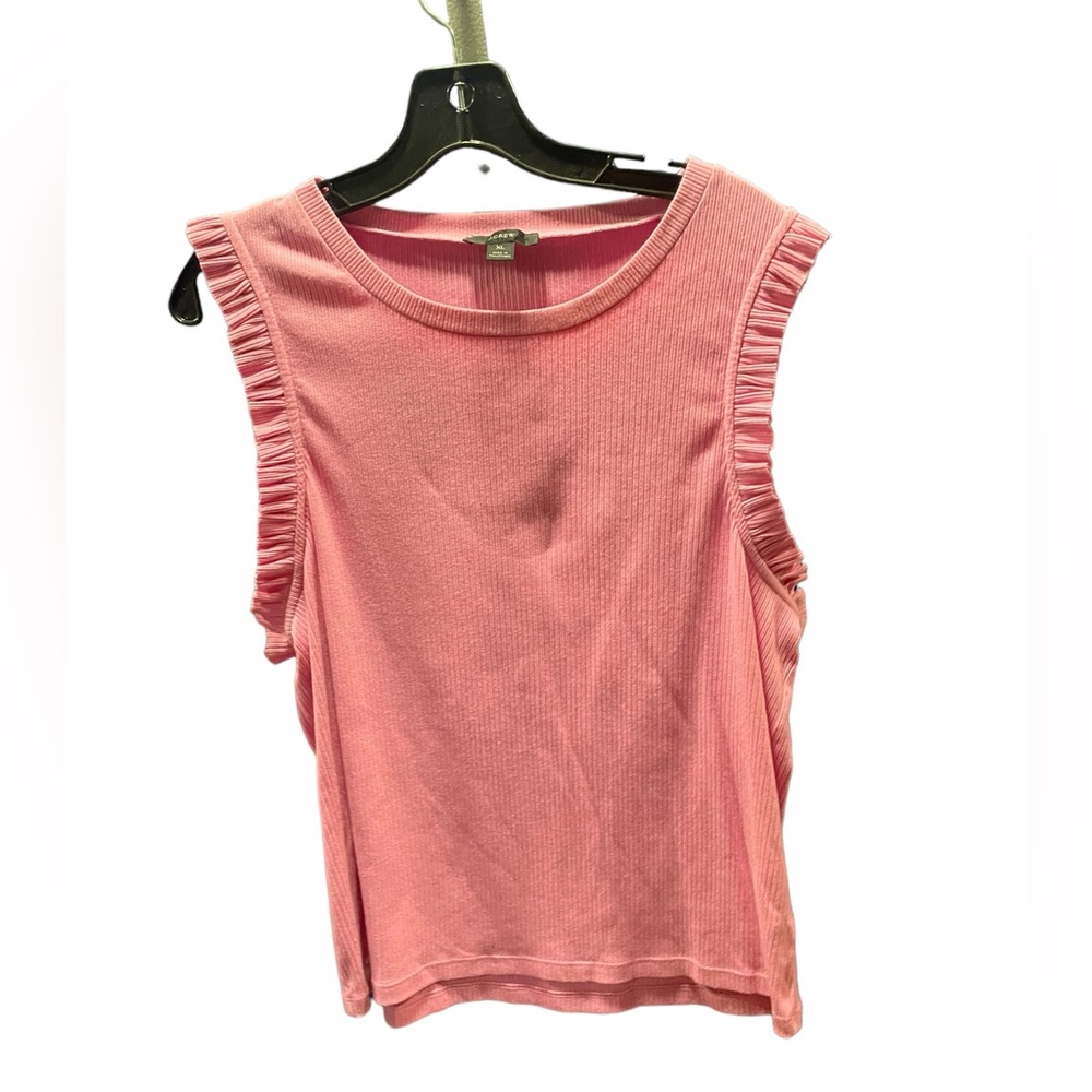 J.‎ Crew Bubble Gum Pink Ribbed Tank top with ruffles on edges